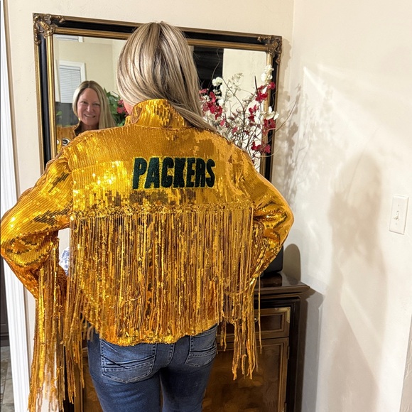 Jackets & Blazers - Gold Sequin Fringe Green Bay Packers Jacket, Large